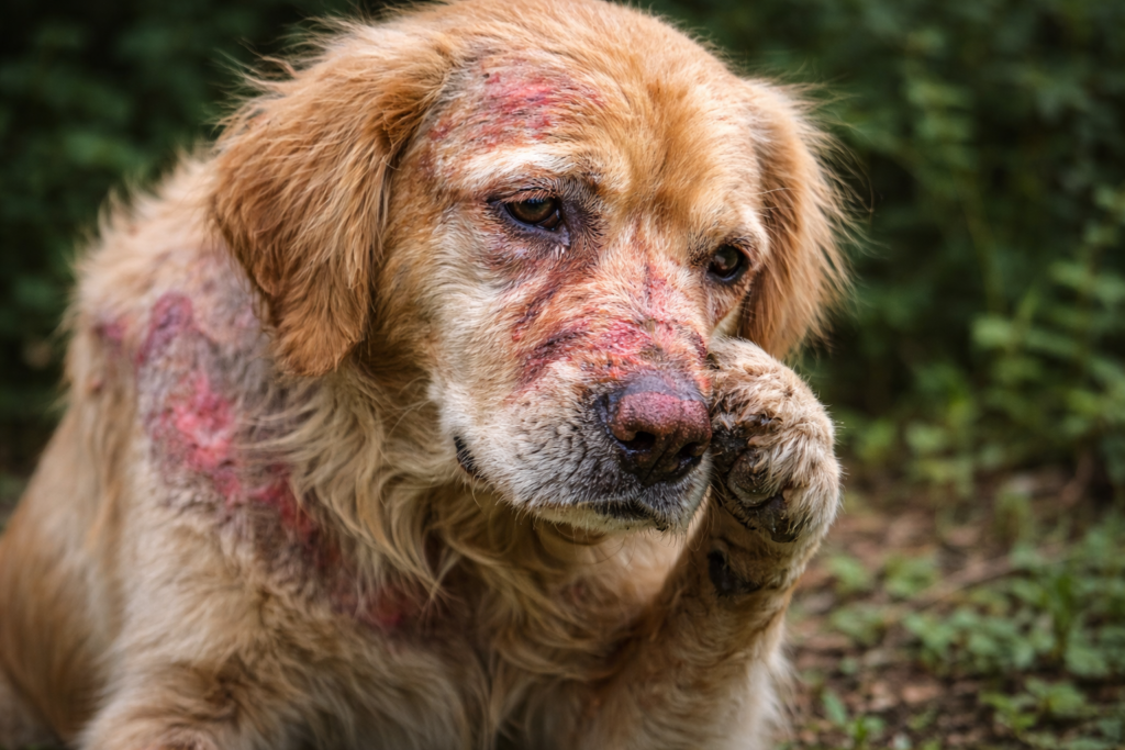 Dog with poison ivy rash on paws