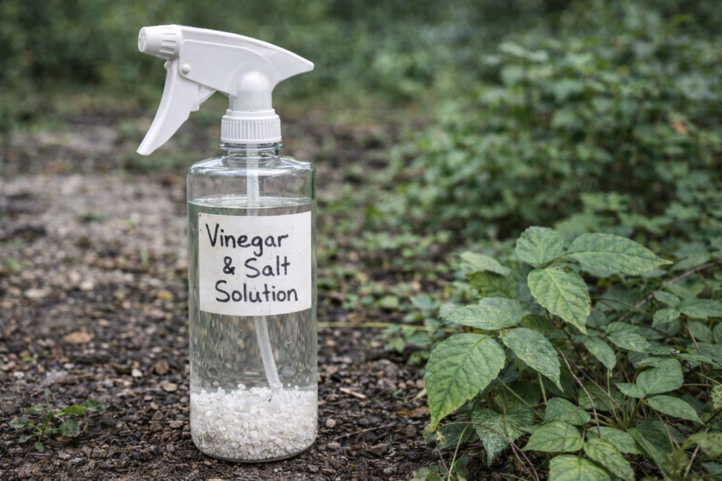 Vinegar and salt solution for poison ivy removal